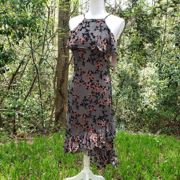 AVEC LES FILLES Burnout Party Dress in Gray + Pink Floral Size 2 New - Picture 2 of 16